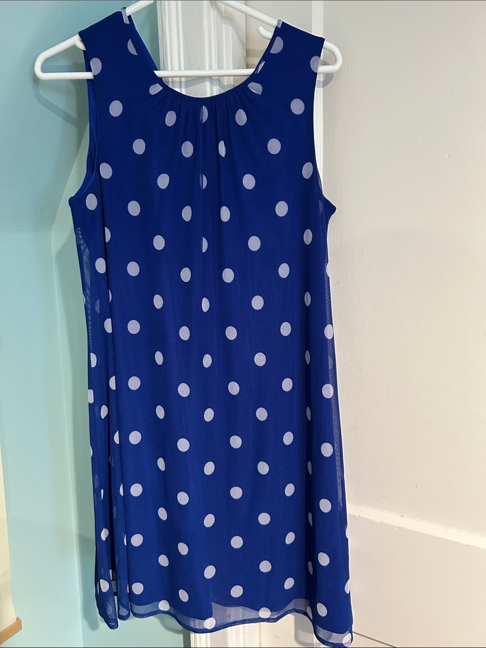 DKNY Blue Polka Dot Sleeveless Shift Dress